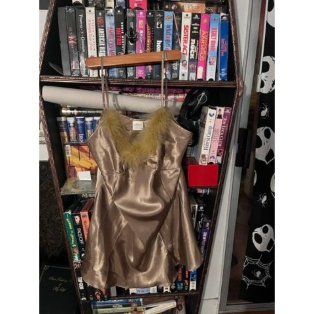 Foxy vintage gilligan & O'malley glitter gold feather slip dress